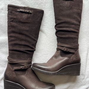 Brown suede UGG platform boots